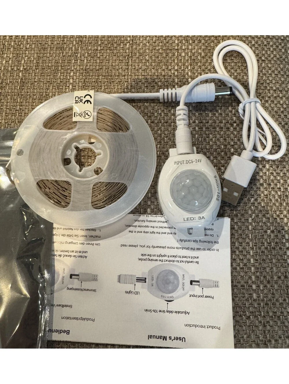 LED Lights,COB LED Strip Lights with Motion Sensor,5V USB Powered 2700K